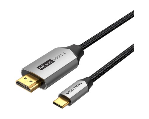 Кабель мультимедійний USB-C 3.1 to HDMI 1.5m 4K 60 Гц Thunderbolt 3 HDCP2.2 PVC Black Vention (CRBBG)