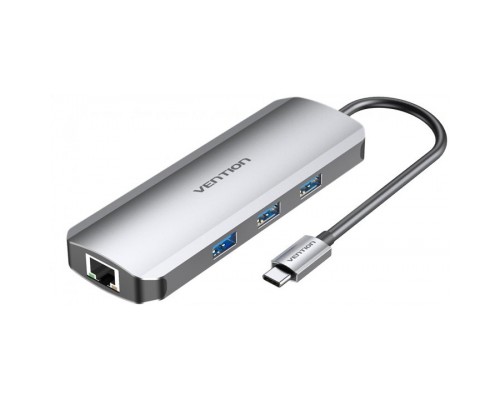 Концентратор Vention USB3.1 Type-C --> HDMI/USB 3.0x3/RJ45/SD/TF/PD 100W Hub 8-in (TOKHB)