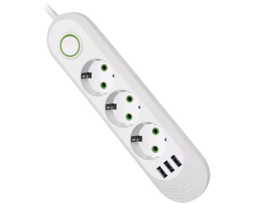 Мережевий фільтр живлення Voltronic F03U, 3роз EU, 3*USB White (F03U-White)
