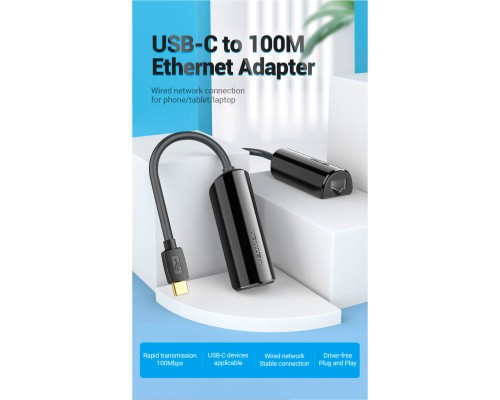 Перехідник USB3.1 Type-C to Ethernet RJ45 100 Mb Vention (CFABB)