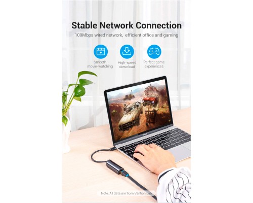 Перехідник USB3.1 Type-C to Ethernet RJ45 100 Mb Vention (CFABB)