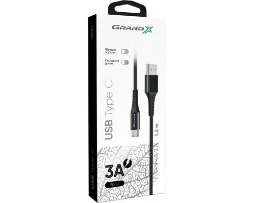 Дата кабель USB 2.0 AM to Type-C 1.2m Black Grand-X (FC-12B)