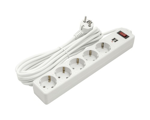 Мережевий фільтр живлення PowerPlant 5м, 5 розеток, USB 2.1A (JY-1056U/5) (PPSA10M50S5U)