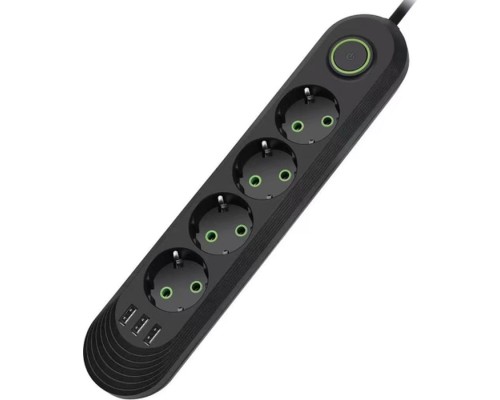 Мережевий фільтр живлення Voltronic F04U, 4роз EU, 3*USB Black (F04U-Black)