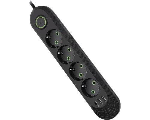 Мережевий фільтр живлення Voltronic F04U, 4роз EU, 3*USB Black (F04U-Black)