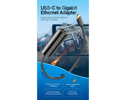 Перехідник USB3.1 Type-C to Ethernet RJ45 1000 Mb Gigabit Vention (CFBBB)