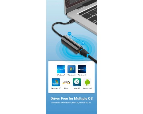 Перехідник USB3.1 Type-C to Ethernet RJ45 1000 Mb Gigabit Vention (CFBBB)