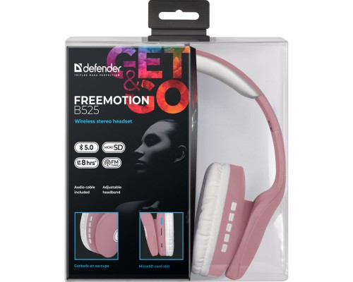 Навушники Defender FreeMotion B525 Bluetooth Pink-White (63528)