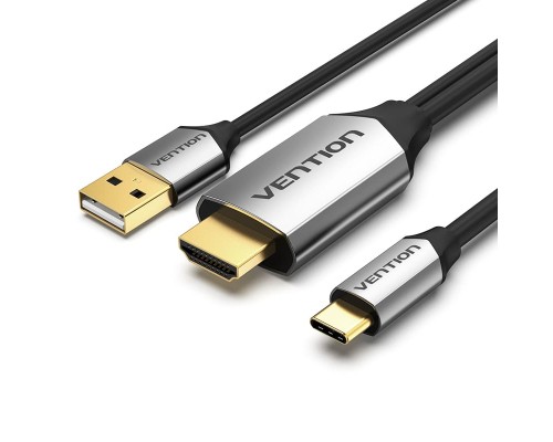 Кабель мультимедійний USB-C 3.1 to HDMI 1.5m v.2.0 4K 60Hz USB Power Supply black Vention (CGTBG)