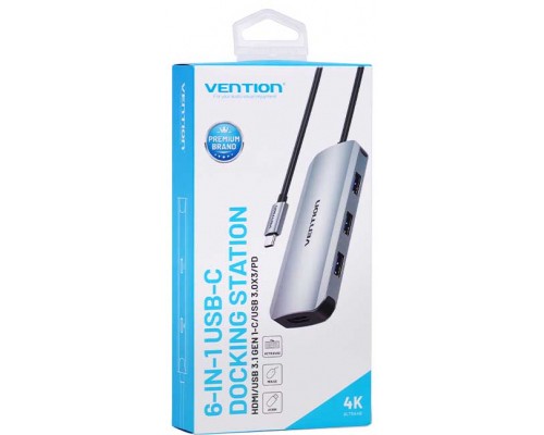 Концентратор Vention USB3.1 Type-C --> HDMI/USB-C Gen 1/USB 3.0x3/PD 100W Hub 6-i (TOFHB)