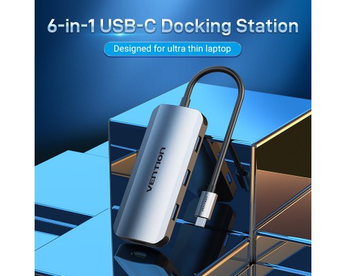Концентратор Vention USB3.1 Type-C --> HDMI/USB-C Gen 1/USB 3.0x3/PD 100W Hub 6-i (TOFHB)