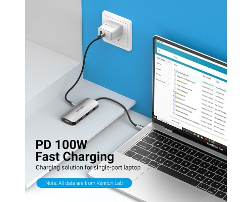 Концентратор Vention USB3.1 Type-C --> HDMI/USB-C Gen 1/USB 3.0x3/PD 100W Hub 6-i (TOFHB)