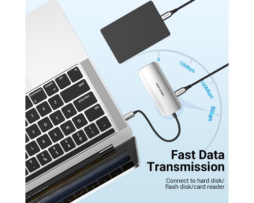 Концентратор Vention USB3.1 Type-C --> HDMI/USB-C Gen 1/USB 3.0x3/PD 100W Hub 6-i (TOFHB)