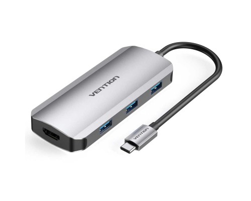 Концентратор Vention USB3.1 Type-C --> HDMI/USB-C Gen 1/USB 3.0x3/PD 100W Hub 6-i (TOFHB)