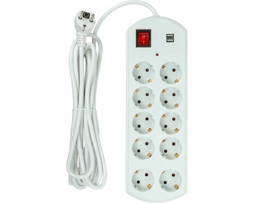 Мережевий фільтр живлення PowerPlant 5м, 10 розеток, USB, євро, 100% мідь (YS-N6065/5) (EX610556)