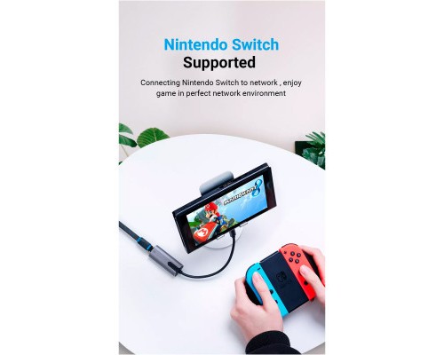 Перехідник USB3.1 Type-C to Ethernet RJ45 1000Mb Aluminum black Vention (CFNHB)