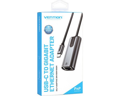 Перехідник USB3.1 Type-C to Ethernet RJ45 1000Mb Aluminum black Vention (CFNHB)