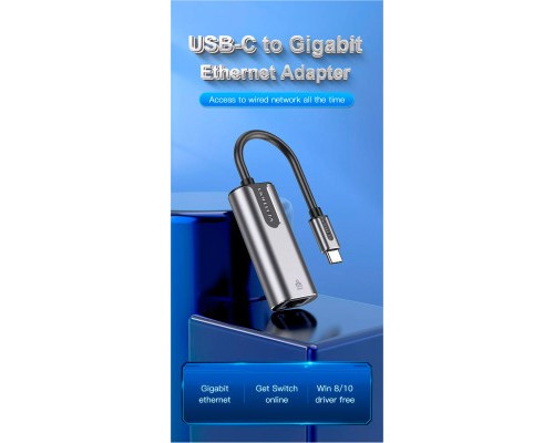 Перехідник USB3.1 Type-C to Ethernet RJ45 1000Mb Aluminum black Vention (CFNHB)