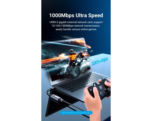 Перехідник USB3.1 Type-C to Ethernet RJ45 1000Mb Aluminum black Vention (CFNHB)