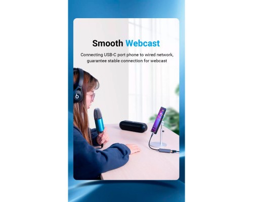 Перехідник USB3.1 Type-C to Ethernet RJ45 1000Mb Aluminum black Vention (CFNHB)