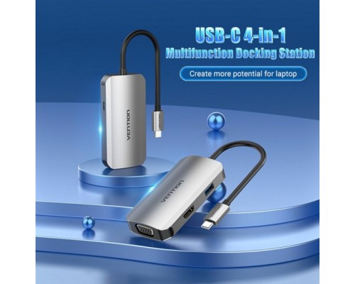 Концентратор Vention USB3.1 Type-C --> HDMI/VGA/USB 3.0/PD 100W Hub 4-in-1 (TOAHB)