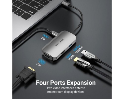 Концентратор Vention USB3.1 Type-C --> HDMI/VGA/USB 3.0/PD 100W Hub 4-in-1 (TOAHB)