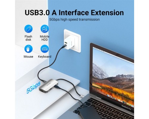 Концентратор Vention USB3.1 Type-C --> HDMI/VGA/USB 3.0/PD 100W Hub 4-in-1 (TOAHB)