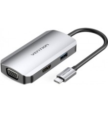 Концентратор Vention USB3.1 Type-C --> HDMI/VGA/USB 3.0/PD 100W Hub 4-in-1 (TOAHB)