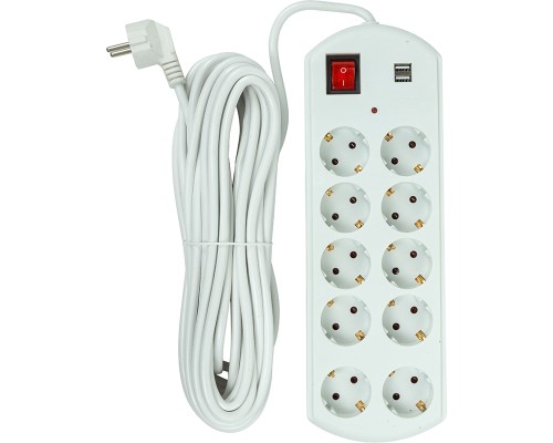 Мережевий фільтр живлення PowerPlant 10м, 10 розеток, USB, євро, 100% мідь (YS-N6065/10) (EX610563)