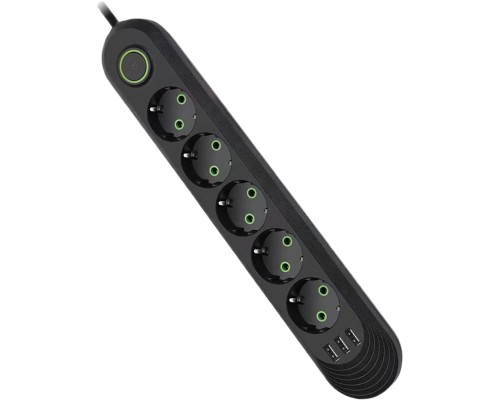 Мережевий фільтр живлення Voltronic F05U, 5роз EU, 3*USB Black (F05U-Black)