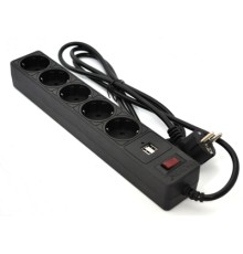 Мережевий фільтр живлення Patron 1.8m (SP-52) + 2 USB 2.0, 2.1A , 5 роз. BLACK (EXT-PN-SP-52-USB)