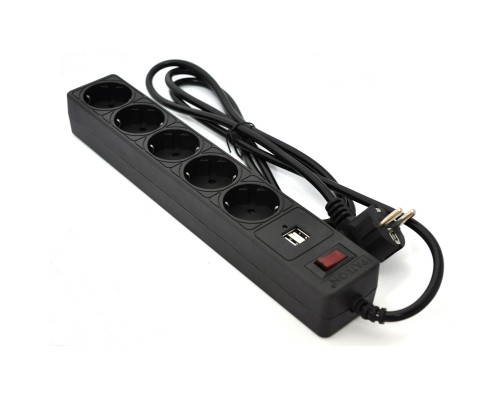 Мережевий фільтр живлення Patron 1.8m (SP-52) + 2 USB 2.0, 2.1A , 5 роз. BLACK (EXT-PN-SP-52-USB)