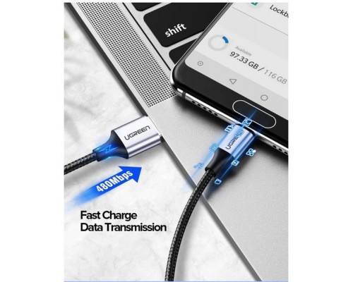 Дата кабель USB 2.0 AM to Type-C 1.5m US288 Aluminum Braid (Black) Ugreen (60127)
