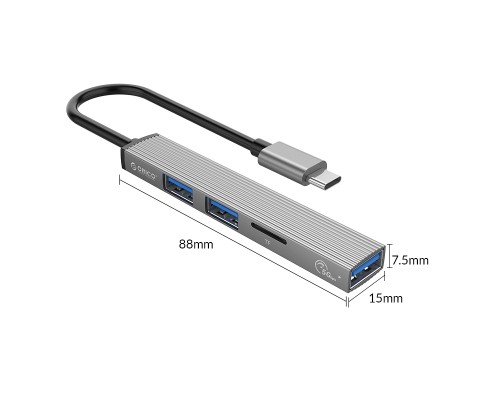 Концентратор Orico Type-C to USB3.0, 2xUSB2.0, TF (AH-12F-GY-BP) (CA913541)
