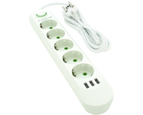 Мережевий фільтр живлення Voltronic F05U, 5роз EU, 3*USB White (F05U-White)