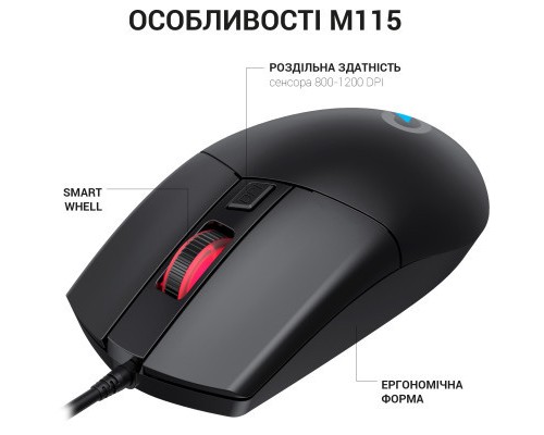 Мишка OfficePro M115 USB Black (M115)