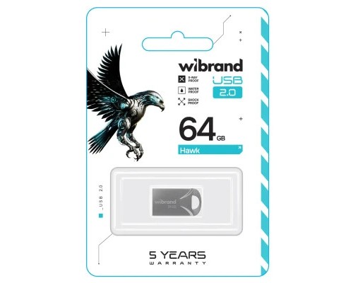 USB флеш накопичувач Wibrand 64GB Hawk Silver USB 2.0 (WI2.0/HA64M1S)