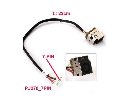 Роз'єм живлення ноутбука з кабелем для HP PJ270 (7.4mm x 5.0mm + center pin), 8(7)-pi Универсальный (A49035)