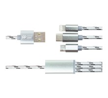 Дата кабель USB 2.0 AM to Lightning + Micro 5P + Type-C 1.0m 2.1A PowerPlant (CA910663)