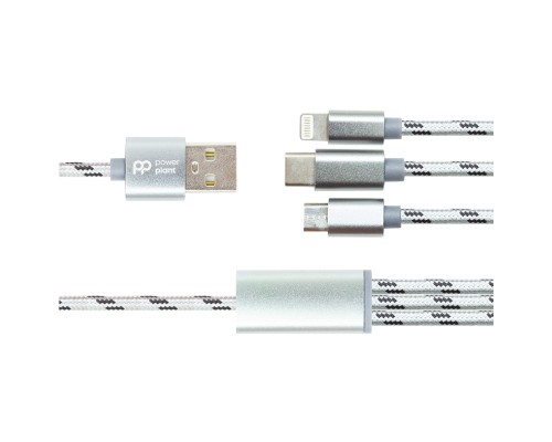 Дата кабель USB 2.0 AM to Lightning + Micro 5P + Type-C 1.0m 2.1A PowerPlant (CA910663)
