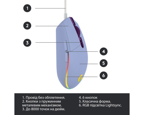 Мишка Logitech G102 Lightsync Lilac (910-005854)