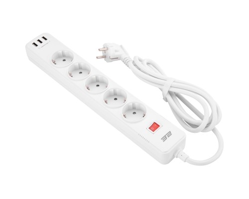 Мережевий фільтр живлення 2E 5XSchuko, 3G*1.5мм, 3*USB-A, 2м, white (2E-SP515M2USBWH)
