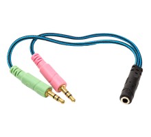 Перехідник 3.5mм 4pin (F) to 2x3.5mм 3pin (M), 0.22m PowerPlant (CA913084)