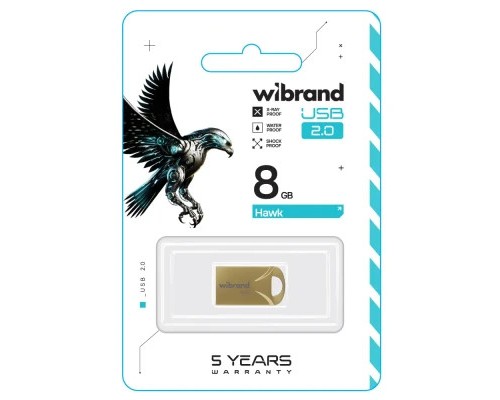 USB флеш накопичувач Wibrand 8GB Hawk Gold USB 2.0 (WI2.0/HA8M1G)
