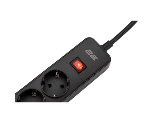 Мережевий фільтр живлення 2E 5XSchuko, 3G*1.5мм, 3*USB-A, 2м, black (2E-SP515M2USBBK)