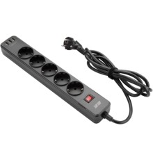 Мережевий фільтр живлення 2E 5XSchuko, 3G*1.5мм, 3*USB-A, 2м, black (2E-SP515M2USBBK)