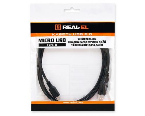 Дата кабель USB 2.0 AM to Micro 5P 2.0m Pro black REAL-EL (EL123500025)