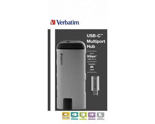 Концентратор Verbatim USB-C to U3.1G1/U3.0/HDMI/SD/mSD/RJ45 (49142)