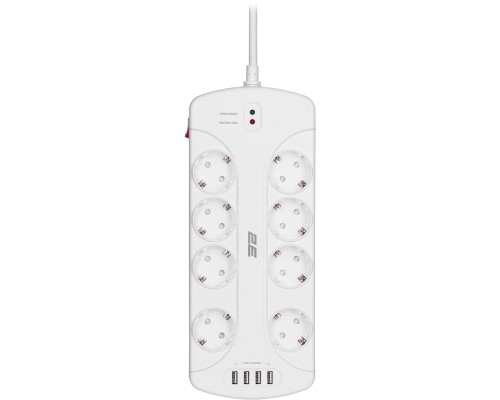 Мережевий фільтр живлення 2E 8XSchuko, 3G*1.5мм, 4*USB-A, 3м, white (2E-SP815M3USBWH)