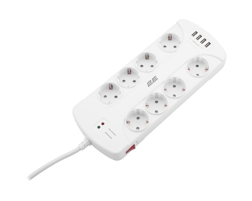 Мережевий фільтр живлення 2E 8XSchuko, 3G*1.5мм, 4*USB-A, 3м, white (2E-SP815M3USBWH)